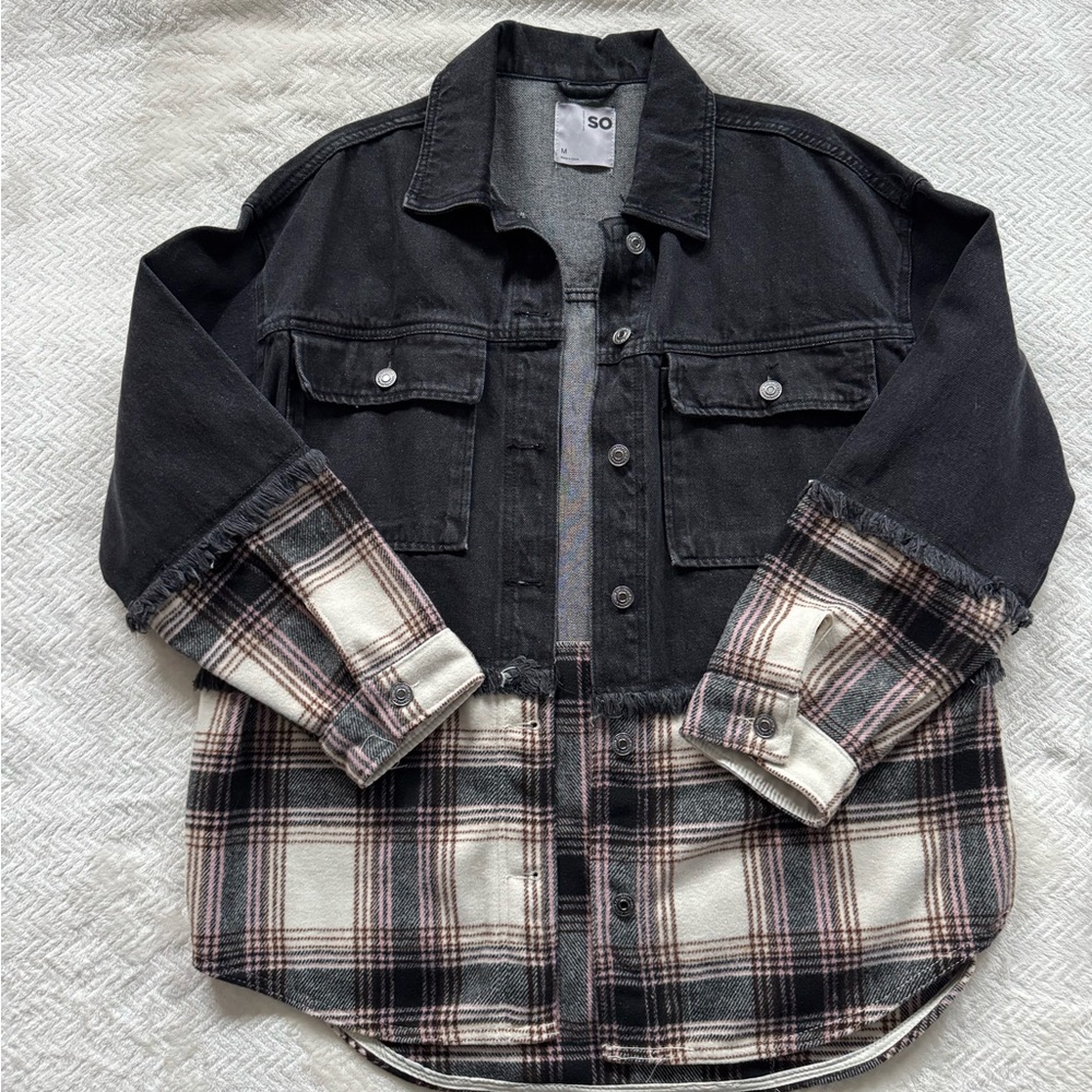 SO Black and Plaid Jean Jacket